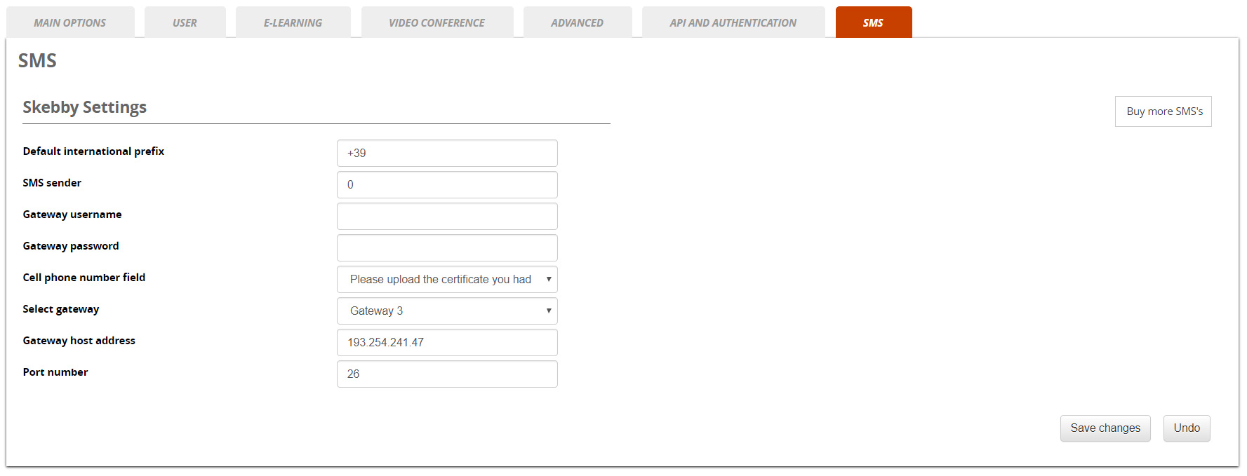 sysconfig settings sms