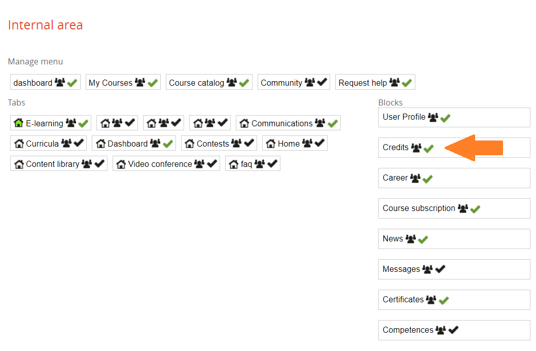user area enable credits